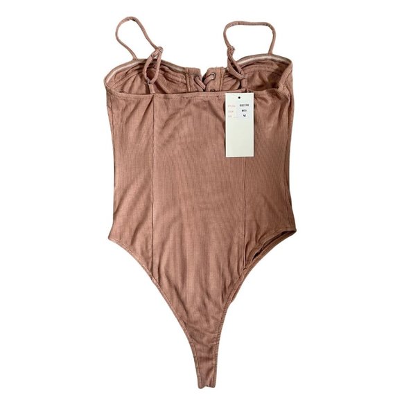 Hot & Delicious Mocha Spaghetti Strap Lace Up Bodysuit - Picture 3 of 3